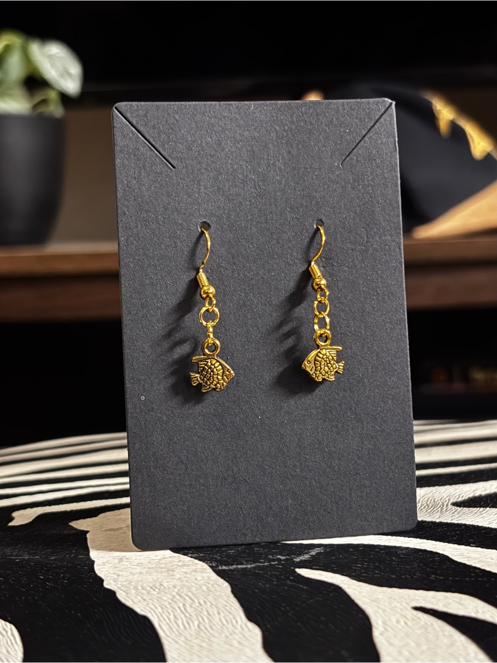 Gold Dainty Fish Charm Drop Earrings - Women Jewelry